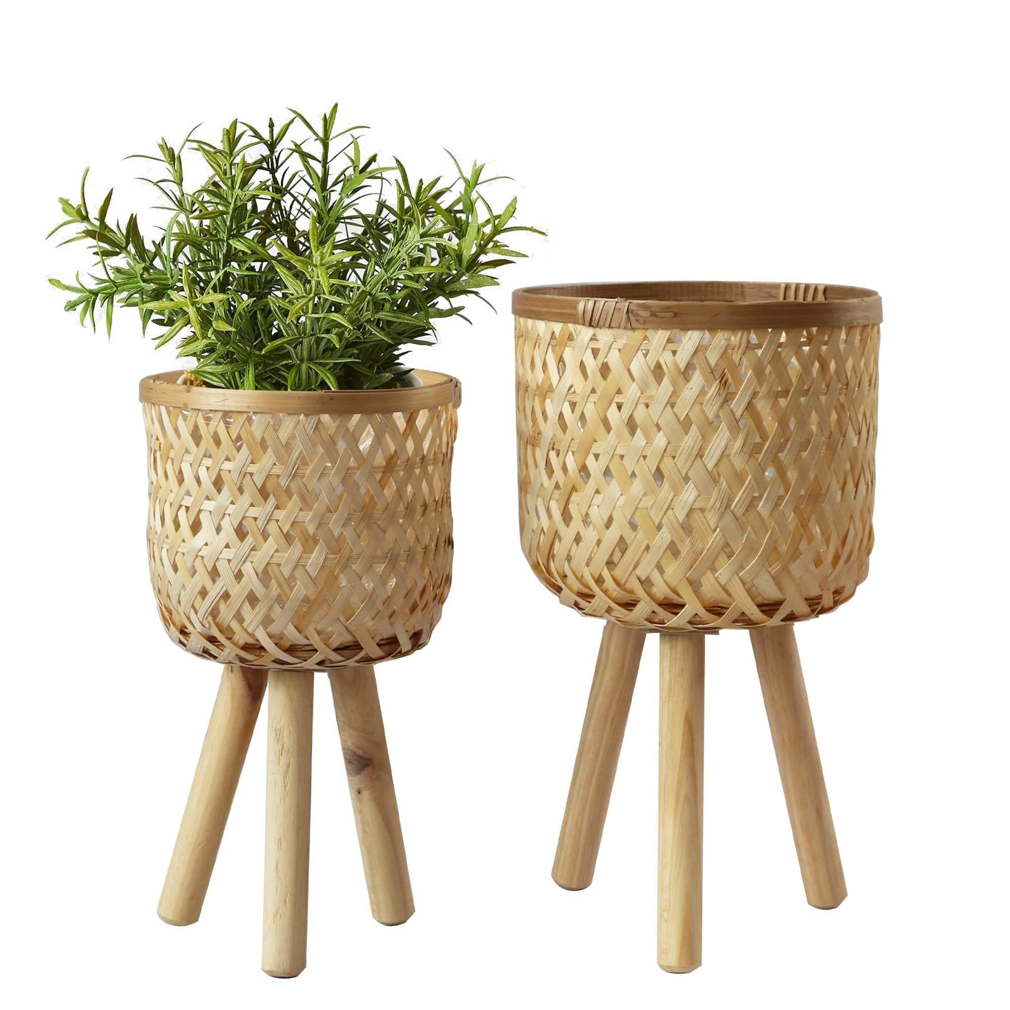 Bobasndm Indoor/Outdoor Wicker Basket with Removable Legs, Woven Planter  Cover for All Weather, Planter Container - Plant Stand